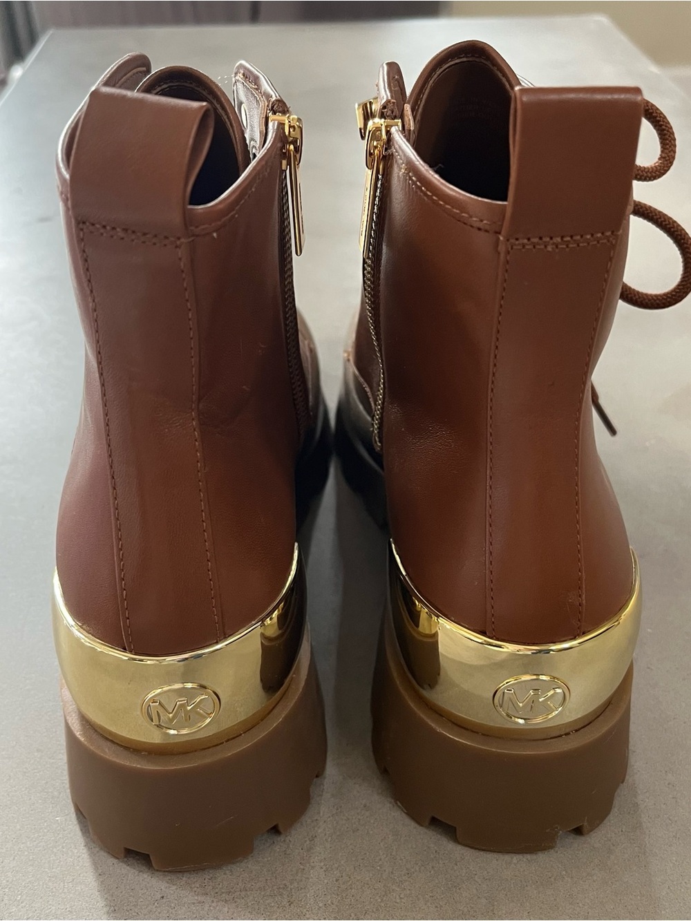 MICHAEL KORS Payton Leather Combat Boot Luggage Color Size 10 New - Picture 10 of 10